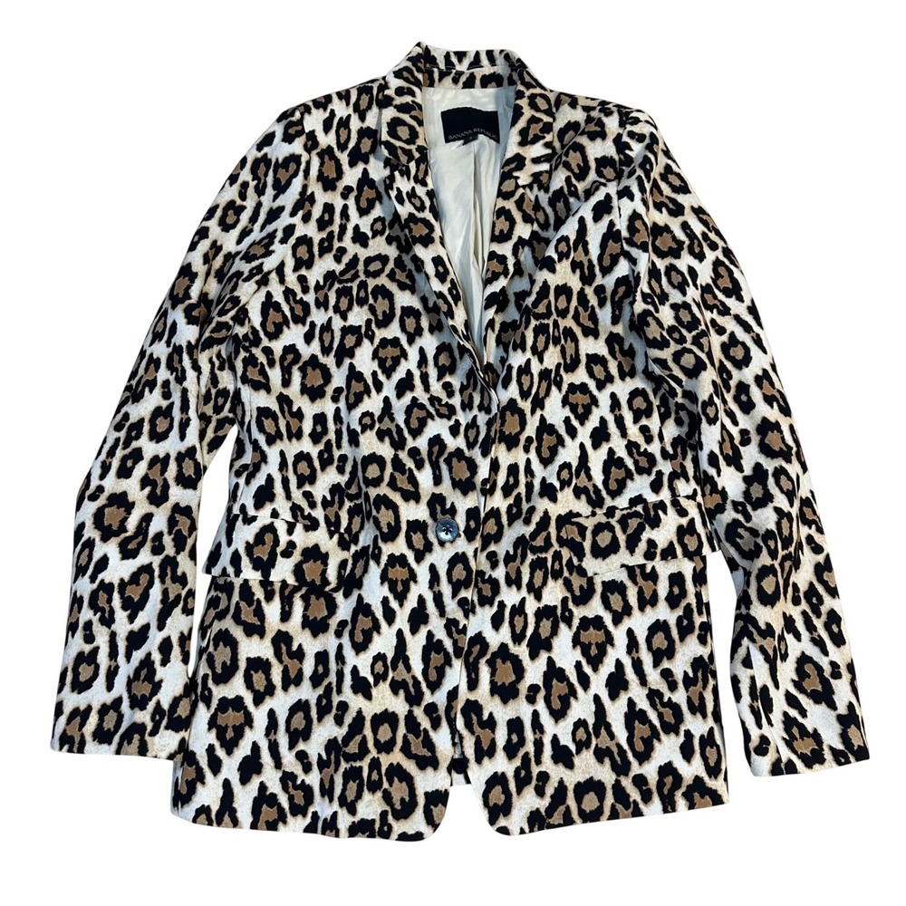 Banana Republic Womens Leopard Print Blazer Jacket Size 2 Single Button